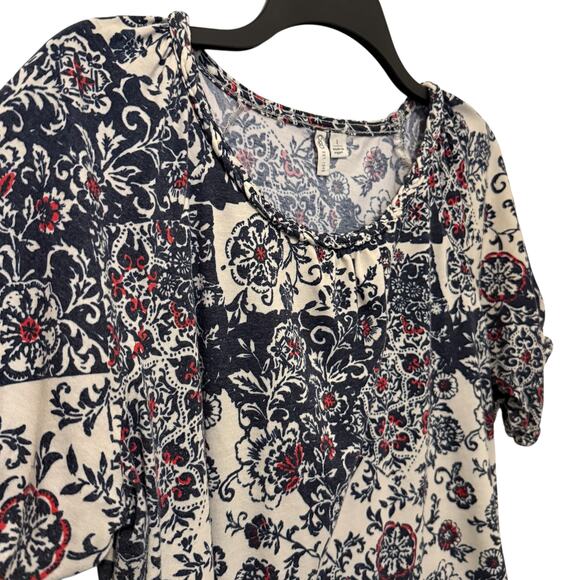 Cato Patchwork Top Shirt Braid Trim Cream Blue Large - Picture 3 of 10